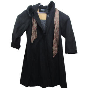 Donnybrook Womens Black Wool Full‎ Length Hooded Winter Overcoat Size 12 P